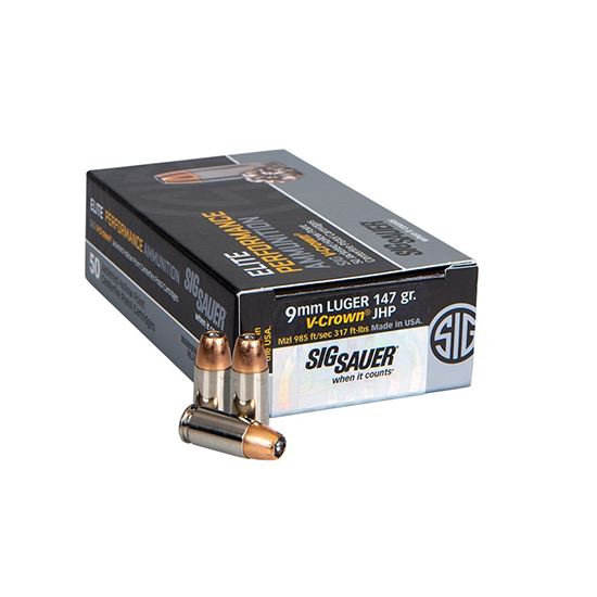 SIG AMMO 9MM 147GR ELITE V-CROWN JHP 50/10 - Ammunition